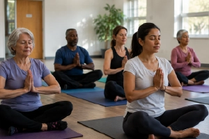 People practicing indoor yoga